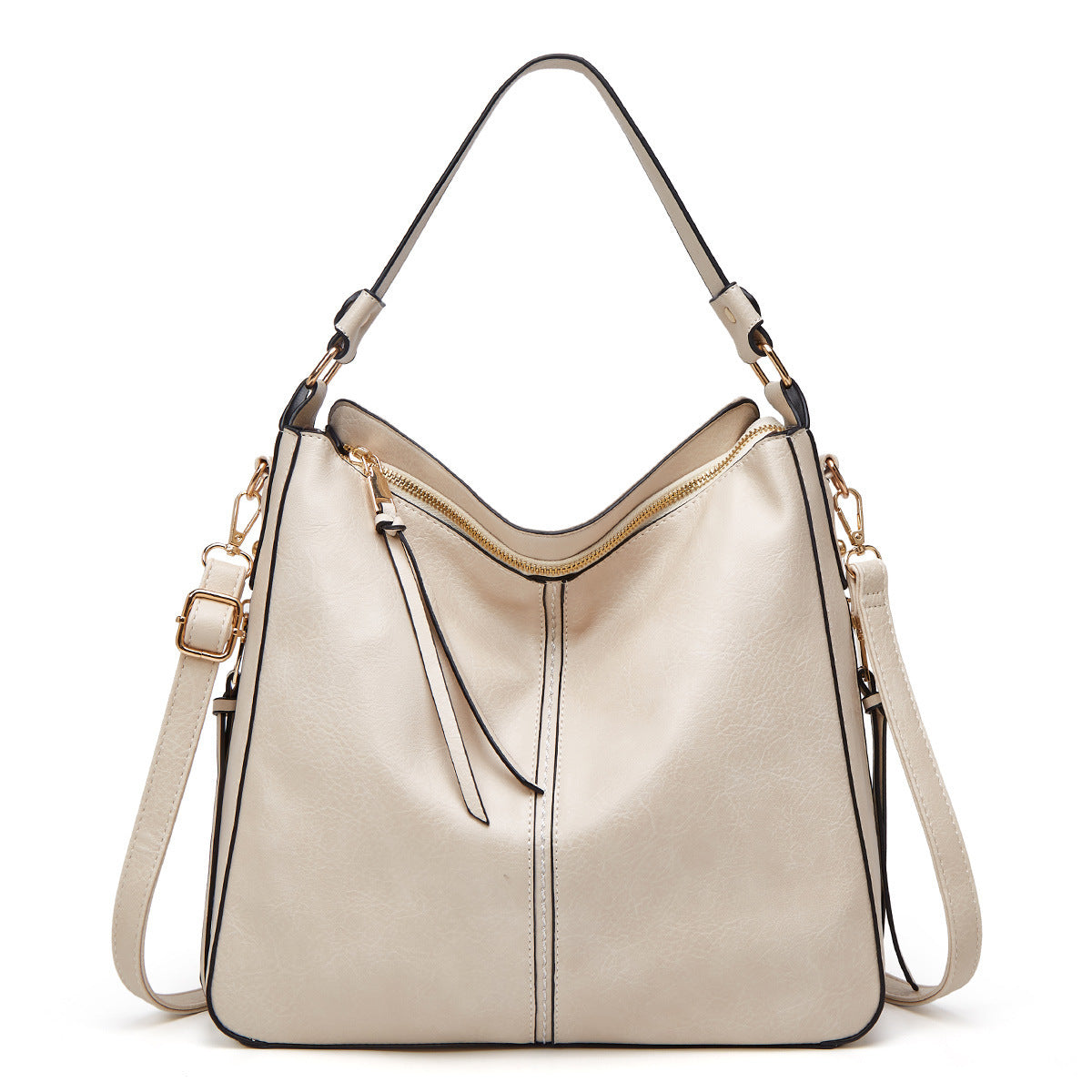 Hobos Zipper Bucket Bags With Adjustable Shoulder-strap Handbags Temperament High Capacity Messenger Shoulder Bag For Women